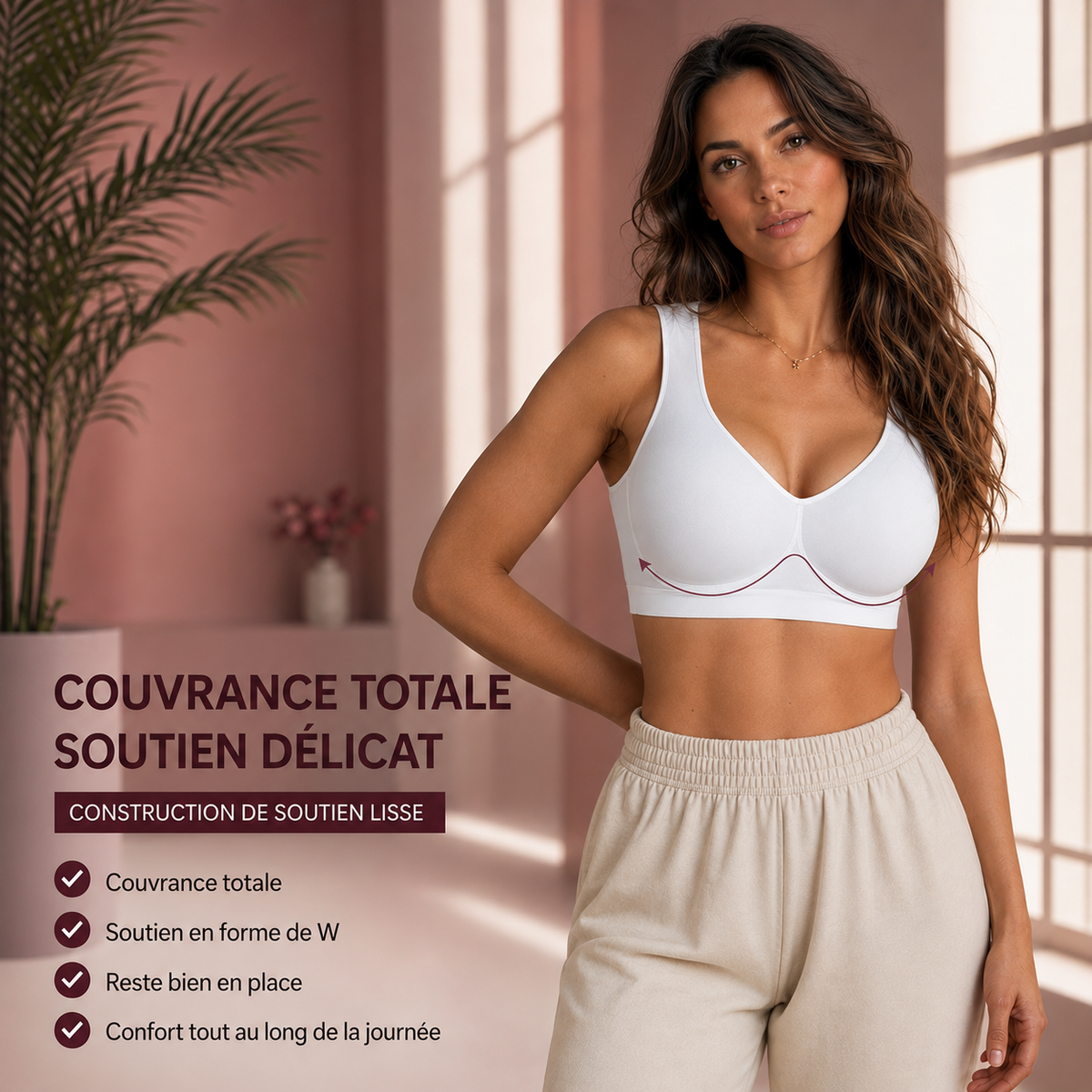 Couvrance totale et soutien en W du soutien-gorge Véloa