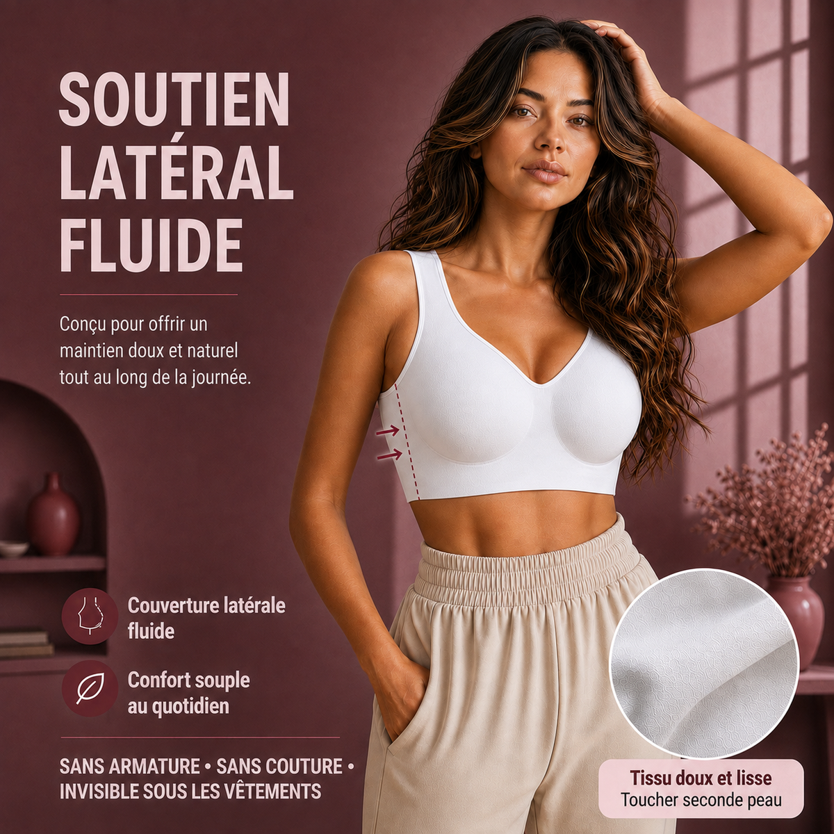 Soutien latéral fluide et tissu doux du soutien-gorge Véloa